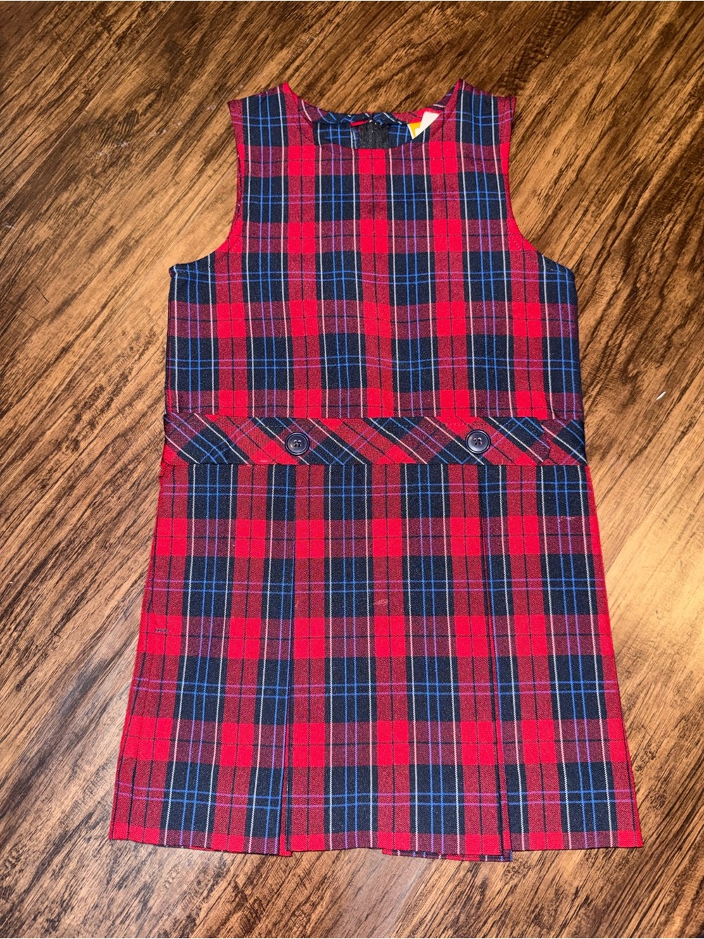 Max & Alice Red and Navy Plaid Sleeveless Pleated School Uniform Dress